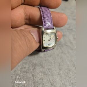 Pulsar Watch Women VC10-XD28 20mm Silver Tone Purple Leather Band New Battery